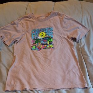 Nike Light Pink Graphic Tee with Multicolor Retro Smiley Art